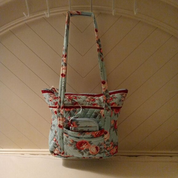 NWOT Floral Blue/Pink/Green Tote and Wristlet Set - Picture 3 of 8